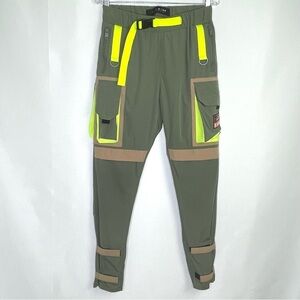 Life Code Progressive Cargo Jogger Pants Olive Green Neon Straps Size Small